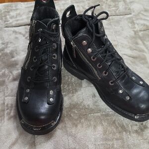 Harley Davidson Men's Motorcyle Boots Black Leather Silver Metal‎ Branding Sz 10